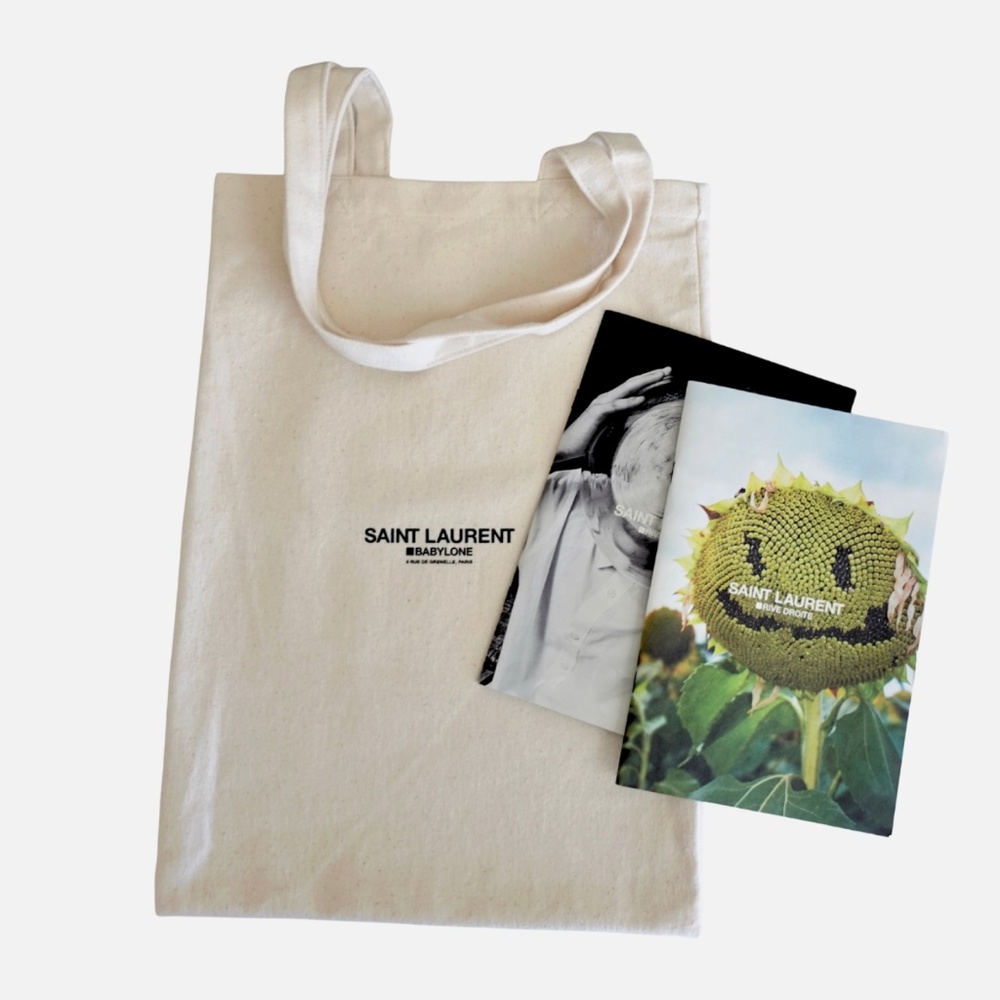 Saint Laurent Tote Bag Rive Droite Paris Beige + 2 Magazines